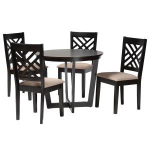 Alena Modern Sand Fabric and Dark Brown Finished Wood 5-Piece Dining Set