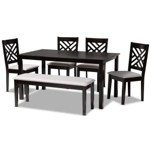 Gustavo Modern and Contemporary Grey Fabric Upholstered and Dark Brown Finished Wood 6-Piece Dining Set