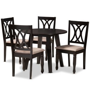 Millie Modern and Contemporary Sand Fabric Upholstered and Dark Brown Finished Wood 5-Piece Dining Set