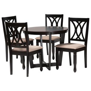 Aggie Modern Sand Fabric and Dark Brown Finished Wood 5-Piece Dining Set