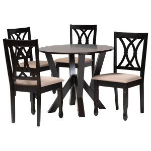 Irene Modern Sand Fabric and Dark Brown Finished Wood 5-Piece Dining Set