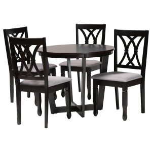 Aggie Modern Grey Fabric and Dark Brown Finished Wood 5-Piece Dining Set