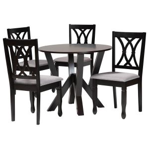Irene Modern Grey Fabric and Dark Brown Finished Wood 5-Piece Dining Set