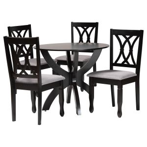 April Modern Grey Fabric and Dark Brown Finished Wood 5-Piece Dining Set