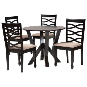 Ariane Modern Sand Fabric and Dark Brown Finished Wood 5-Piece Dining Set
