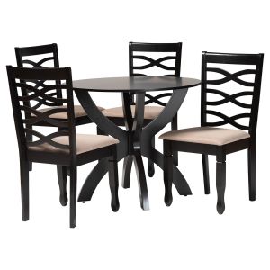 Aspen Modern Sand Fabric and Dark Brown Finished Wood 5-Piece Dining Set