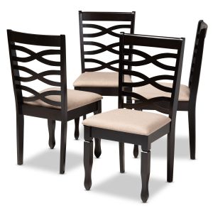 Lanier Modern and Contemporary Sand Fabric Upholstered Espresso Brown Finished Wood Dining Chair Set of 4