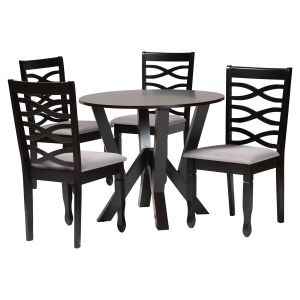 Ariane Modern Grey Fabric and Dark Brown Finished Wood 5-Piece Dining Set