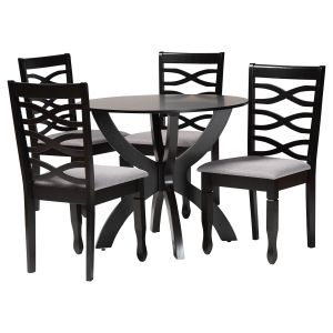 Aspen Modern Grey Fabric and Dark Brown Finished Wood 5-Piece Dining Set