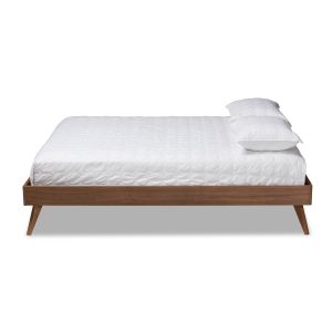 Lissette Mid-Century Modern Walnut Brown Finished Wood Queen Size Platform Bed Frame