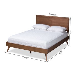 Zenon Mid-Century Modern Walnut Brown Finished Wood King Size Platform Bed