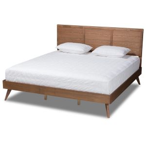 Artemis Mid-Century Modern Walnut Brown Finished Wood King Size Platform Bed