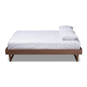 Liliya Mid-Century Modern Walnut Brown Finished Wood Queen Size Platform Bed Frame