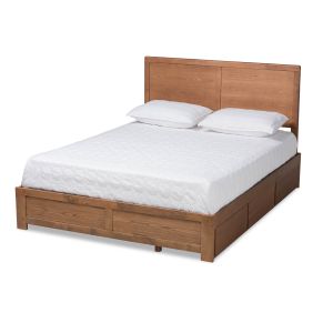 Aras Modern and Contemporary Transitional Ash Walnut Brown Finished Wood Queen Size 3-Drawer Platform Storage Bed