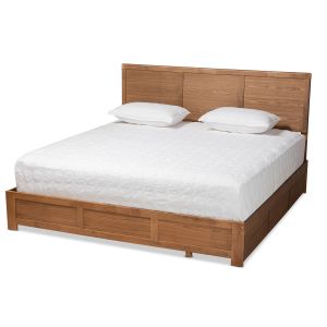 Aras Modern and Contemporary Transitional Ash Walnut Brown Finished Wood King Size 3-Drawer Platform Storage Bed