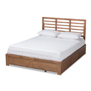 Piera Modern and Contemporary Transitional Ash Walnut Brown Finished Wood Queen Size 3-Drawer Platform Storage Bed