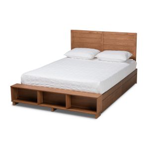 Alba Modern Transitional Ash Walnut Brown Finished Wood Full Size 4-Drawer Platform Storage Bed with Built-In Shelves