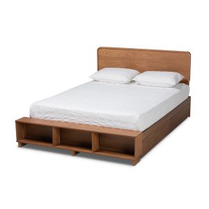Vita Modern Transitional Ash Walnut Brown Finished Wood 4-Drawer Queen Size Platform Storage Bed