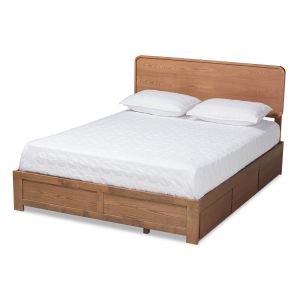Eleni Modern and Contemporary Transitional Dark Grey Fabric Upholstered and Ash Walnut Brown Finished Wood Queen Size 3-Drawer Platform Storage Bed