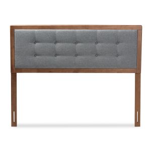 Sarine Mid-Century Modern Dark Grey Fabric Upholstered Walnut Brown Finished Wood Full Size Headboard