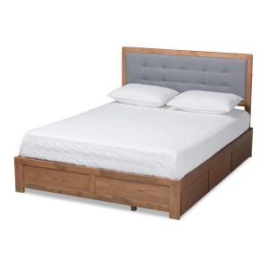 Lene Modern and Contemporary Transitional Dark Grey Fabric Upholstered and Ash Walnut Brown Finished Wood King Size 3-Drawer Platform Storage Bed