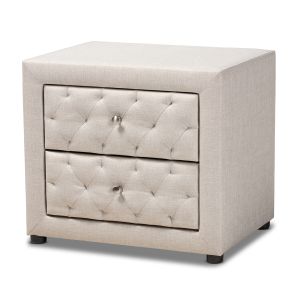 Lepine Modern and Contemporary Light Beige Fabric Upholstered 2-Drawer Wood Nightstand