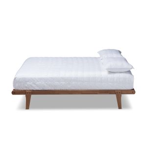 Kaia Mid-Century Modern Walnut Brown Finished Wood King Size Platform Bed Frame