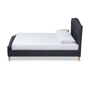 Felisa Modern and Contemporary Charcoal Grey Fabric Upholstered and Button Tufted King Size Platform Bed