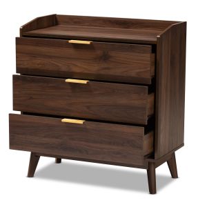 Lena Mid-Century Modern Walnut Brown Finished 3-Drawer Wood Chest