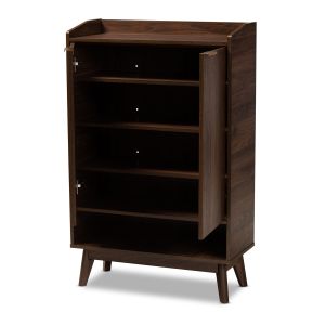 Lena Mid-Century Modern Walnut Brown Finished 5-Shelf Wood Entryway Shoe Cabinet