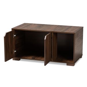 Jasper Modern and Contemporary Walnut Brown Finished 2-Door Wood Cat Litter Box Cover House