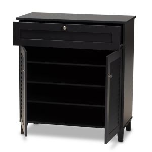Coolidge Modern and Contemporary Dark Grey Finished 4-Shelf Wood Shoe Storage Cabinet with Drawer