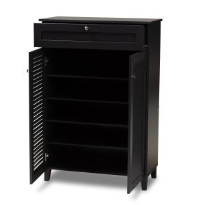 Coolidge Modern and Contemporary Dark Grey Finished 5-Shelf Wood Shoe Storage Cabinet with Drawer