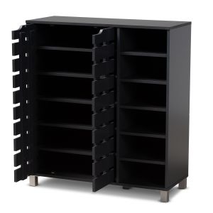 Shirley Modern and Contemporary Dark Grey Finished 2-Door Wood Shoe Storage Cabinet with Open Shelves
