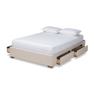 Leni Modern and Contemporary Beige Fabric Upholstered 4-Drawer King Size Platform Storage Bed Frame
