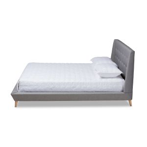 Naya Mid-Century Modern Grey Fabric Upholstered King Size Wingback Platform Bed