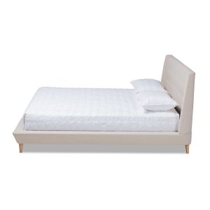 Naya Mid-Century Modern Beige Fabric Upholstered King Size Wingback Platform Bed