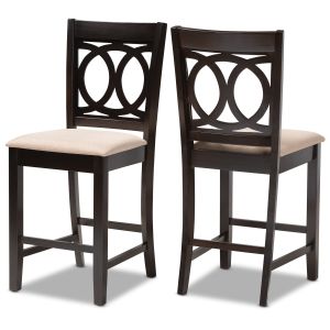 Lenoir Modern and Contemporary Sand Fabric Upholstered Espresso Brown Finished Wood Counter Height Pub Chair Set of 2