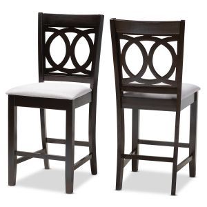 Lenoir Modern and Contemporary Gray Fabric Upholstered Espresso Brown Finished Wood Counter Height Pub Chair Set of 2