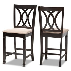 Reneau Modern and Contemporary Sand Fabric Upholstered Espresso Brown Finished Wood Counter Height Pub Chair Set of 2