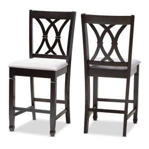 Reneau Modern and Contemporary Gray Fabric Upholstered Espresso Brown Finished Wood Counter Height Pub Chair Set of 2