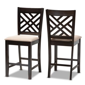 Caron Modern and Contemporary Sand Fabric Upholstered Espresso Brown Finished Wood Counter Height Pub Chair Set of 2