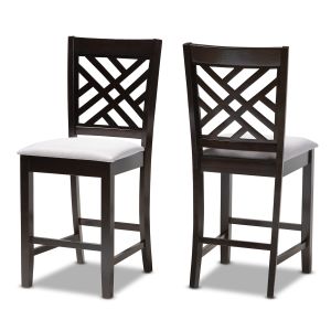 Caron Modern and Contemporary Gray Fabric Upholstered Espresso Brown Finished Wood Counter Height Pub Chair Set of 2