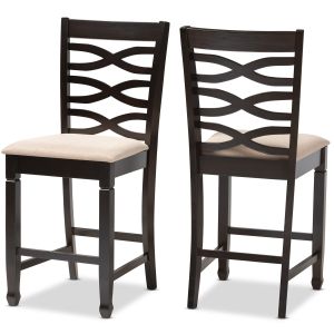 Lanier Modern and Contemporary Sand Fabric Upholstered Espresso Brown Finished Wood Counter Height Pub Chair Set of 2