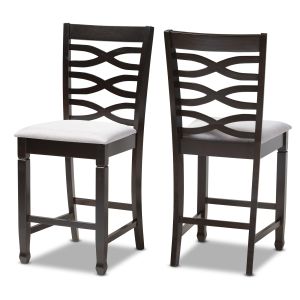 Lanier Modern and Contemporary Gray Fabric Upholstered Espresso Brown Finished Wood Counter Height Pub Chair Set of 2