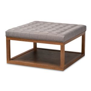 Alvere Modern and Contemporary Grey Fabric Upholstered Walnut Finished Cocktail Ottoman