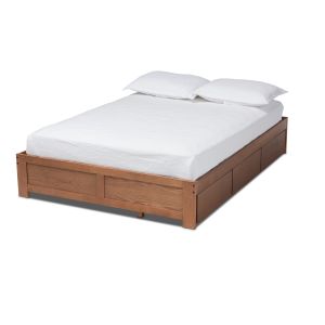 Wren Modern and Contemporary Walnut Finished 3-Drawer Queen Size Platform Storage Bed Frame