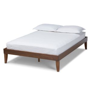 Lucina Mid-Century Modern Walnut Brown Finished Queen Size Platform Bed Frame
