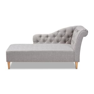Emeline Modern and Contemporary Grey Fabric Upholstered Oak Finished Chaise Lounge