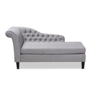 Florent Modern and Contemporary Grey Fabric Upholstered Black Finished Chaise Lounge